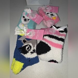 Women's Fuzzy Socks - Pink, Blue, White Mix